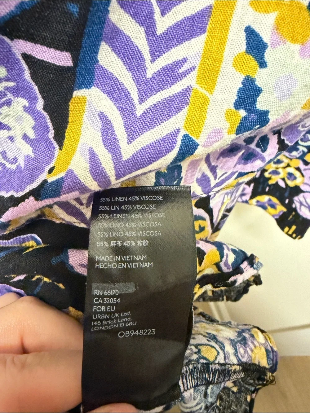 Free People Boho Sleeveless Floral Ruffle Linen-Blend Dress in Purple Black Gold - Picture 7 of 7